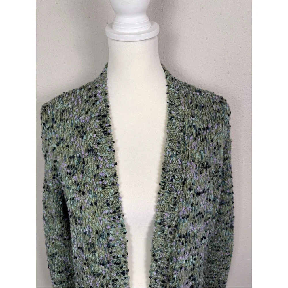 J. Jill Open Front Cardigan Sweater Green Speckled Knit Cozy Layer Women XS